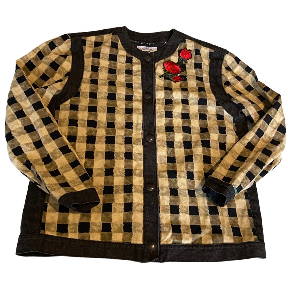 Native Trashion Checkered Shacket Jacket Rose Emb… - image 7